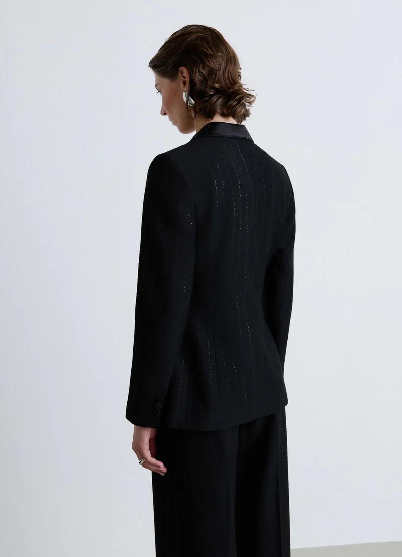 Giacca blazer monopetto gessata con paillettes